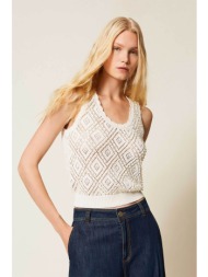 twinset γυναικείο τοπ πλεκτό με διάτρητο σχέδιο - 261tp3202 εκρού