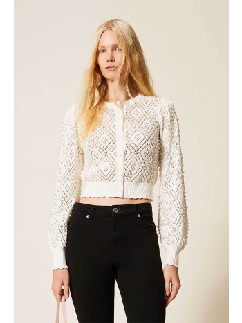 twinset γυναικεία πλεκτή ζακέτα με διάτρητο σχέδιο 