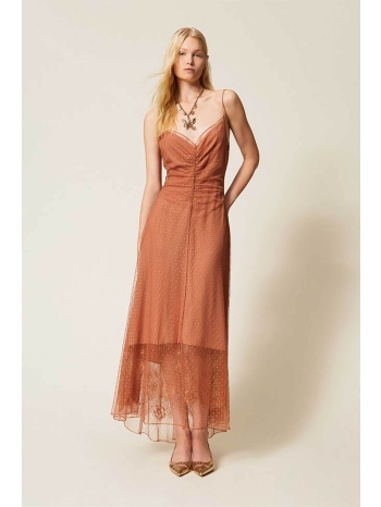 twinset γυναικείο maxi φόρεμα με τούλι - 261tp2360 κεραμιδί