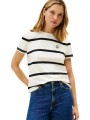 tommy hilfiger γυναικείο t-shirt με ριγέ σχέδιο και κεντημένο monogram regular fit - ww0ww47809 κρέμ