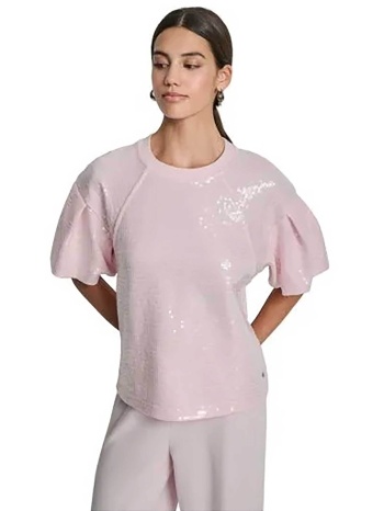dkny γυναικεία μπλούζα με παγιέτες - dj6t1670 ροζ
