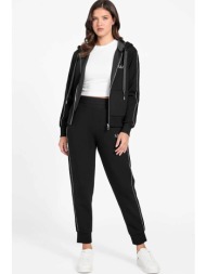 guess γυναικείο παντελόνι φόρμας με λωρίδα και λογότυπο `new victoire` - w6rb45kbye2 μαύρο