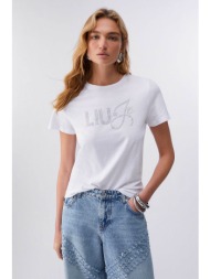 liu jo γυναικείο t-shirt με απλικέ στρας - wa6491js923 λευκό