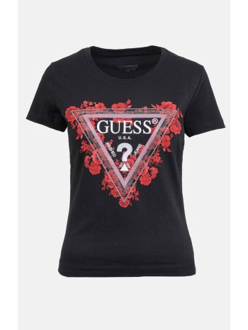 guess γυναικείο t-shirt με ανάγλυφο λογότυπο και floral