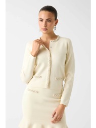 guess γυναικεία ζακέτα με κουμπιά απο στρας regular fit - w6rr42z4422 κρέμ