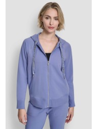 dkny γυναικεία ζακέτα φούτερ με κουκούλα και ρυθμιζόμενο κορδόνι με λογότυπο - dp6j9510 μπλε