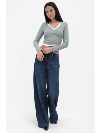 guess γυναικείο τζιν παντελόνι με ελαστική μέση wide leg 
