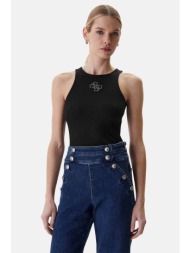 guess γυναικείο αμάνικο τοπ με logo print ribbed slim fit - w6rp39kd092 μαύρο