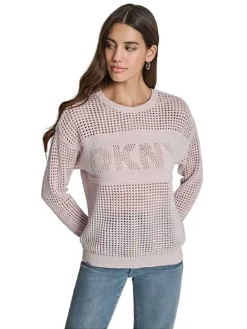 dkny γυναικείο πουλόβερ με διάτρητο σχέδιο και λογότυπο 