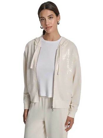 dkny γυναικεία ζακέτα φούτερ με κουκούλα και παγιέτες 