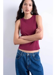 topshop γυναικείο τοπ μονόχρωμο αμάνικο `μary` - 31000872 μπορντό