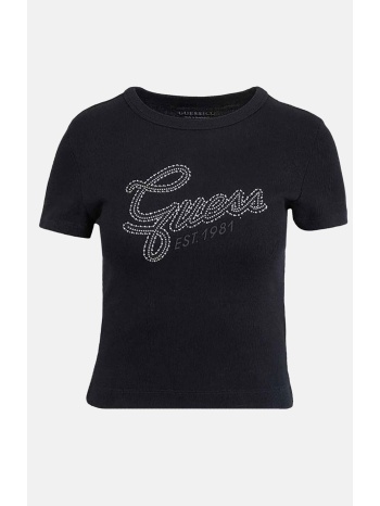 guess γυναικείο t-shirt με ανάγλυφο logo print και στρας