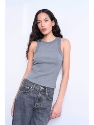 topshop γυναικείο τοπ μονόχρωμο αμάνικο `μary` - 31000872 γκρι