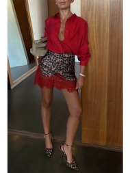 never fully dressed γυναικεία mini φούστα με leopard print και δαντέλα `cherry leopard maeva` - nfds