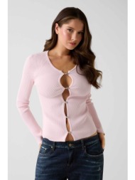 guess γυναικεία ζακέτα με κουμπιά απο στρας slim fit - w6rr35z0132 ροζ