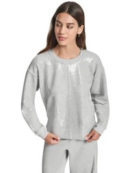 dkny γυναικεία μπλούζα φούτερ με παγιέτες - dj6t1655 γκρι