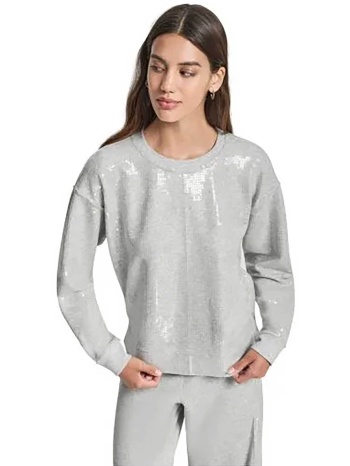 dkny γυναικεία μπλούζα φούτερ με παγιέτες - dj6t1655 γκρι