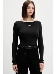 tommy jeans γυναικεία μακρυμάνικη μπλούζα με boat λαιμόκοψη slim fit - dw0dw21839 μαύρο