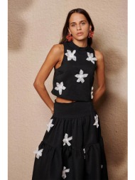 sister jane γυναικείο τοπ με απλικέ φιόγκους `glow flora` - to622blk μαύρο