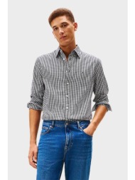 tommy hilfiger ανδρικό πουκάμισο button down με καρό σχέδιο και κεντημένο logo flag regular fit - mw