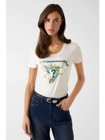 guess γυναικείο t-shirt με ανάγλυφο λογότυπο με στρας slim