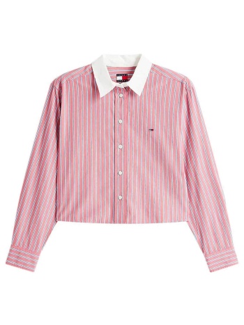 tommy jeans γυναικείο πουκάμισο cropped με λογότυπο relaxed