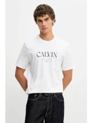 calvin klein ανδρικό t-shirt με logo print regular fit - lv04re807g λευκό