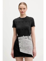 tommy jeans γυναικείο t-shirt με ανάγλυφο logo print slim fit - dw0dw22539 μαύρο