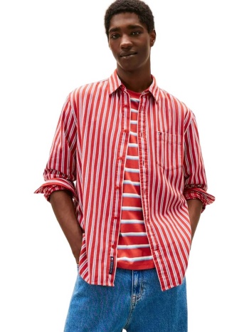 tommy jeans ανδρικό πουκάμισο με ριγέ σχέδιο και λογότυπο