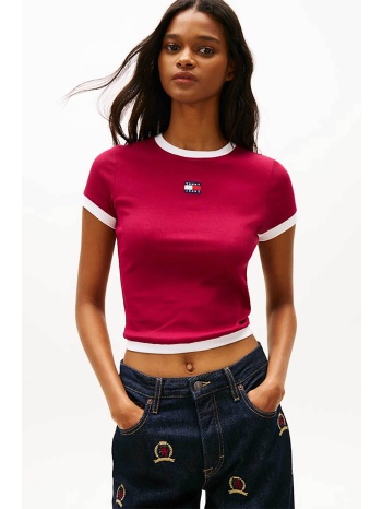 tommy jeans γυναικείο t-shirt cropped με letter logo print