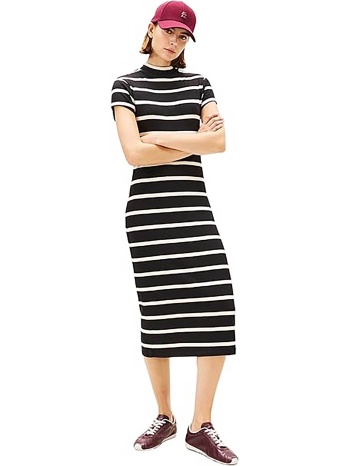 tommy hilfiger γυναικείο midi φόρεμα ribbed με ριγέ σχέδιο