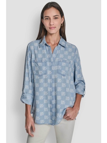dkny γυναικείο denim πουκάμισο με all-over logo print 