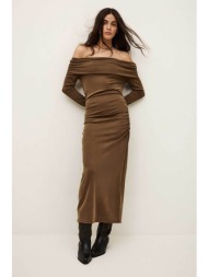 ba&sh γυναικείο midi φόρεμα με off-shoulder σχέδιο `bettina` - 1e26bett μουσταρδί