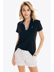nautica γυναικεία μπλούζα πόλο πικέ με κεντημένο λογότυπο classic fit - 15k133 μαύρο