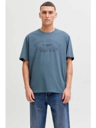 jack & jones ανδρικό t-shirt μονόχρωμο με logo print regular fit - 12291213 μπλε