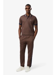 lacoste ανδρικό παντελόνι φόρμας jacquard με all-over monogram print straight fit - xh1440 καφέ
