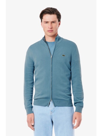 lacoste ανδρική πλεκτή ζακέτα με ψηλό λαιμό και κεντημένο
