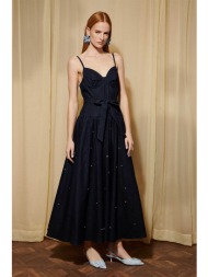 sister jane γυναικείο midi φόρεμα denim με στρας `dream brightside` - drd700ble denim blue