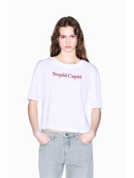 armani exchange γυναικείο cropped t-shirt με lettering regular fit - xw002297af17172 λευκό