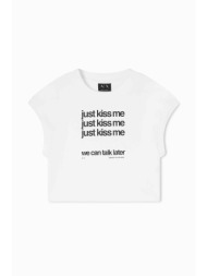 armani exchange γυναικείο cropped t-shirt με lettering regular fit - xw002320af15085 λευκό
