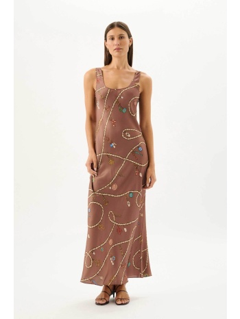 roame γυναικείο maxi φόρεμα αμάνικο `jimena` - r26d268 καφέ