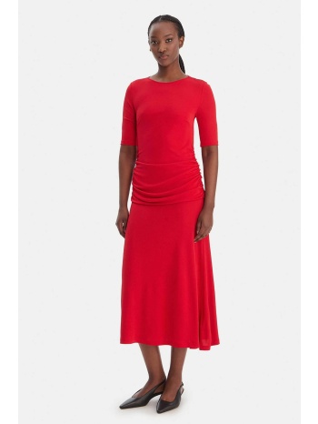 tommy hilfiger γυναικείο midi φόρεμα με σούρες στη μέση και