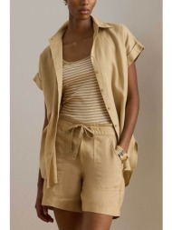 lauren ralph lauren γυναικείο λινό πουκάμισο με κοντό μανίκι relaxed fit - 200699152052 μπεζ