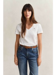 gant γυναικείο t-shirt με v και κεντημένο λογότυπο regular fit - 4200750 λευκό