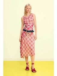 desigual γυναικείο midi αμάνικο φόρεμα με καρό σχέδιο regular fit `arizona` - 26swvk08 ροζ