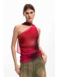 desigual γυναικείο τοπ με έναν ώμο slim fit `bratislava` - 26swtk31 ροζ