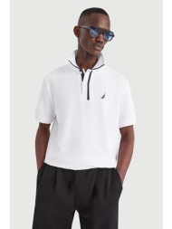 nautica ανδρική μπλούζα πόλο πικέ με κεντημένο λογότυπο classic fit - n1v03946 λευκό