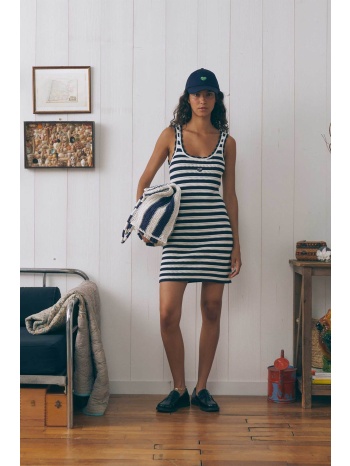 maison labiche γυναικείο mini πλεκτό αμάνικο φόρεμα με ριγέ