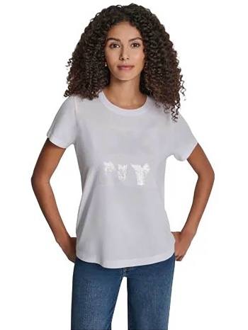 dkny γυναικείο t-shirt με logo print απο στρας - dj6t1684