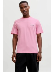 jack & jones ανδρικό t-shirt μονόχρωμο με logo print regular fit - 12288113 ροζ